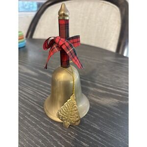 Brass Bell w/Red And Green Plaid Ribbon Wrapped Handle